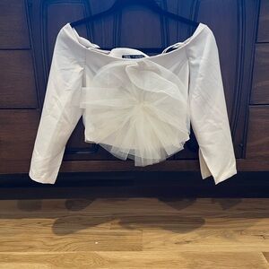 Zara Cream Off-Shoulder Blouse with Tulle Accent